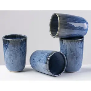 Кружка gipfelstück «Wilde Schlucht», (набор, 4 шт.), стиль Сканди, реактивная глазурь, каждое изделие уникально, 4 шт, синий/коричневый/черный