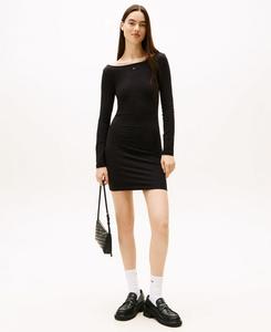 Женское мини-платье с длинными рукавами и блестящим логотипом в виде флага Tommy Jeans, Black