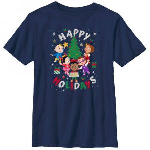 Футболка с круглым вырезом Happy Holidays для мальчиков 8–20 лет Husky Coco Melon с рисунком Cocomelon, темно-синий