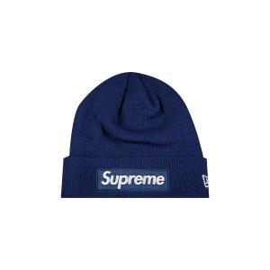 Шапка-бини с логотипом Supreme x New Era, темно-синий цвет