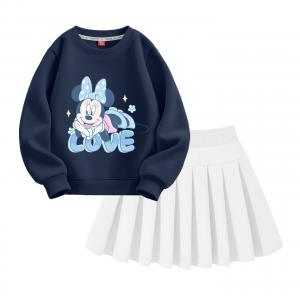 Детский комплект из двух предметов: юбка и футболка с круглым вырезом и коротким рукавом Disney, di tianyin темно-синий+solid color белый