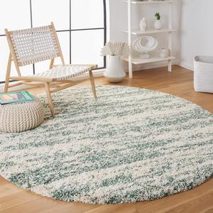 Ковер SAFAVIEH, 122 x 122 см, Hudson Shag Collection, круглый, цвет ivory & green, современный дизайн, не линяет и прост в уходе, идеален для помещений с высокой проходимостью в гостиной, спальне (SGH206Y)