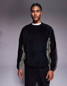 Свободная флисовая толстовка с окантовкой и цветными блоками серого цвета Asos Design