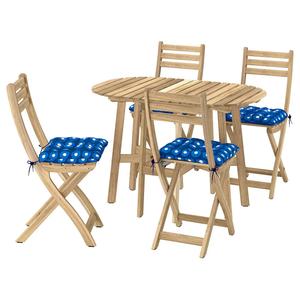 Стол-трансформер + 4 стула, для улицы ASKHOLMEN IKEA, цвет foldable acacia/klösan dark blue