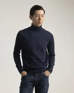 Мужской свитер с высоким воротником из хлопка PuroEgo, темно-синий