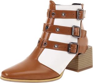 Женские ботильоны Colorblock - модные остроносые, с тремя пряжками, задней молнией, массивным средним каблуком, байкерский стиль, повседневная обувь для женщин Oiangi, Yellow