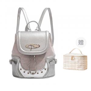 DCLOUD Женский рюкзак малого размера серебристо-черный, Silver+Comes with Exquisite Makeup Bag