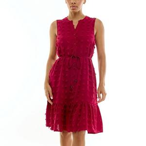 Женское платье с воротником-стойкой на пуговицах и рюшами по подолу Nina Leonard, Cranberry