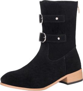 Женские короткие ботинки на осень/зиму, ботильоны с круглым носком и металлическим ремешком, сзади молния для легкого надевания и снятия BULVJ, Black