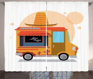 Штора ABAKUHAUS Taco Rustic, грузовик для доставки мексиканской еды, присборенная штора из тесьмы для спальни с петлями и крючками, 280 x 175 см, земляно-желтый, ярко-красный Abakuhaus