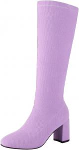 Элегантные женские сапожки выше колена с носком, тянущиеся, модные осенне-зимние ботильоны для дам Generic, Purple