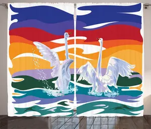 Штора ABAKUHAUS в деревенском стиле с изображением животных, Счастливая влюбленная пара лебедей, универсальная ленточная штора для гостиной с петлями и крючками, 280 x 225 см, многоцветная Abakuhaus