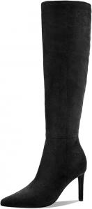 Женские сапоги выше колена с средним каблуком и заостренным носком, высокие сапоги с боковой молнией, пряжкой и бантом, длинные сапоги для осени и зимы MOTIMODEN, Schwarzes Wildleder