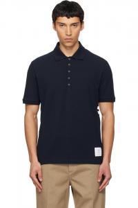 Классическое поло пике с четырьмя полосами Thom Browne, темно-синий