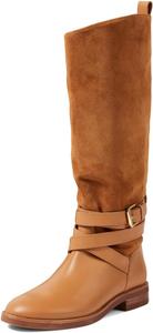 Женские ботильоны XYD с круглым носком, ремешками на щиколотке, доходящие до колена, вестерн-стиль, на толстом низком каблуке, с широким голенищем, нарядная обувь, Brown