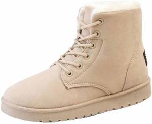 Женские замшевые зимние ботинки LAVAEGG, утепленные плюшем, на шнуровке, противоскользящие ботильоны, водонепроницаемые уличные плоские ботинки, Beige