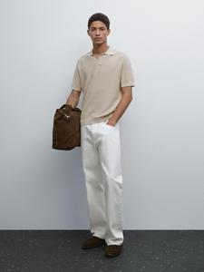 Текстурированная трикотажная рубашка-поло с короткими рукавами Massimo Dutti, зеленый