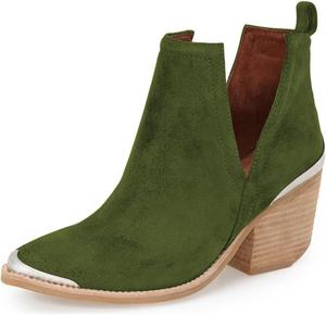 Женские ботильоны YDN на низком каблуке из искусственной замши, ковбойские с вырезами и металлическим носком, для официального наряда, размер 4-15 US, Olive