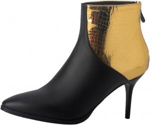 Женские модные элегантные ботильоны с острым носком, двухцветные, на молнии, с высокими шпильками, короткие ботинки JOEUSTY, Black-Gold Golden