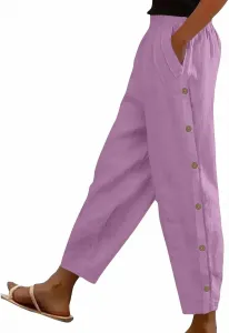 Женские льняные брюки с боковой застежкой и эластичным поясом