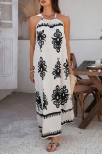 Платье-рубашка без рукавов на запах с геопринтом TRUEDAMES, бежевый