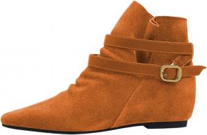 Женские ботильоны с закрытым квадратным носком, ремешками на щиколотке, удобным плоским каблуком, повседневные короткие ботинки, размеры 4-16 US Wansseny, Orange