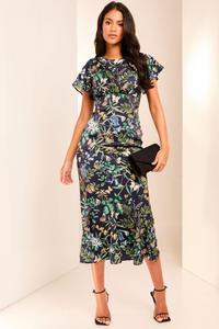 Платье миди с рукавами крылышками под грудью Lipsy, синий