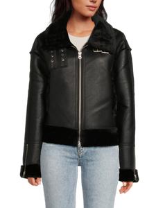 Куртка из искусственной кожи с отделкой из искусственного меха Hudson Jeans, черный