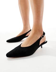 Черные бархатные туфли на каблуке с пяткой на маленьком каблуке Schuh Soraya