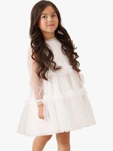 Детское платье с длинными рукавами и ярусами из сетки Angel & Rocket, Ivory