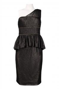 Женское кружевное платье на одно плечо с баской в ​​черном золоте Monique Lhuillier