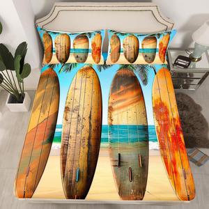 Erosebridal Комплект постельного белья Surfing с морскими волнами и зелеными листьями для детской комнаты, Multi 11