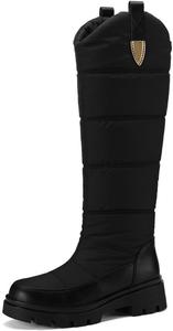 Женские теплые водонепроницаемые сапоги на толстой подошве, низкий каблук, V-образный вырез, прямой фасон, накидные, до колена, подходят для зимы, снега, шопинга и свиданий NEGYANME, Black