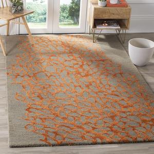 Ковер SAFAVIEH, 122 x 122 см, Blossom Collection — Grey & Orange, ручной работы из шерсти и вискозы, идеально подходит для помещений с высокой проходимостью в гостиной, спальне (BLM695C)