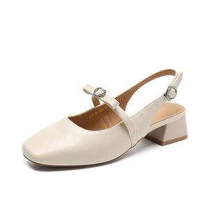 Туфли Мэри Джейн на массивном каблуке 3,5 см, женские ZHR, Beige