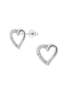Alexander York Серьги-гвоздики в форме сердца с ажурной отделкой из циркония, покрытые родием, из серебра 925 пробы, комплект из 2 штук