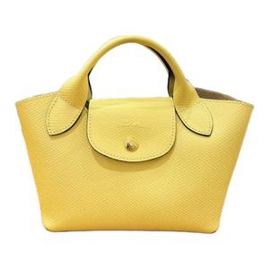 LONGCHAMP Элегантная кожаная сумка тоут из натуральной кожи Шоппер Миниатюрная женская наплечная сумка Желтая