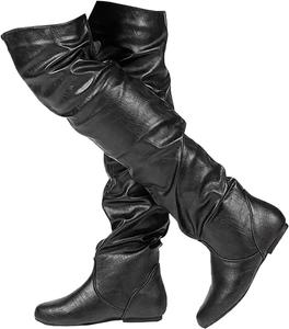 Женские ленивые сапоги свободного стиля выше колена, классический круглый носок, низкий каблук, вестерн, на молнии, с мягкой кожей, удобные повседневные сапоги для выходных, отпуска и расслабленных образов Generic, Black