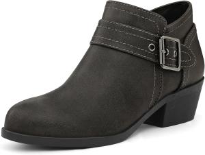 Женские ботильоны mysoft на низком массивном каблуке, удобные с круглым носком и боковой молнией, Grey Pu