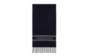 Ferragamo Шарф с интарсией и бахромой Logo, Marine Blue