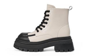 Ботильоны женские до щиколотки бежево-черные EBLAN, с меховой подкладкой бежево-черные