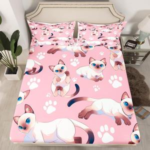 Erosebridal Комплект постельного белья с милыми котиками и розовым принтом лапок, Pink White