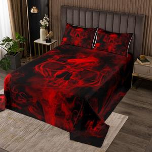 Erosebridal Готическое покрывало с черепами красное и черное скелет стеганое психоделическое ужас декор для спальни 2 наволочки, Multi 10