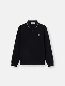 Облегающая рубашка-поло с длинными рукавами и полосками Stone Island 2200006 95% ORGANIC COTTON / 5% ELASTANE PIQUÉ, черный