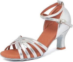 Женские латинские танцевальные туфли iCKER на каблуке для бальных танцев, сальсы, танго, вечеринок с пайетками, серебряный