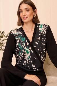 Джемпер обертка из тонкого плетеного смешанного трикотажа Love & Roses, черный