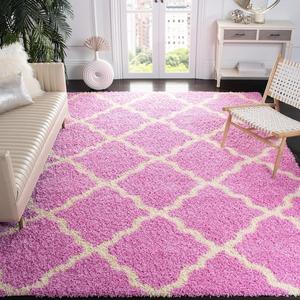 Ковер SAFAVIEH, 305 x 427 см, Dallas Shag Collection, Pink & Ivory, Trellis Design, Non-Shedding & Easy Care, идеально подходит для помещений с высокой проходимостью в гостиной, спальне (SGD257I)