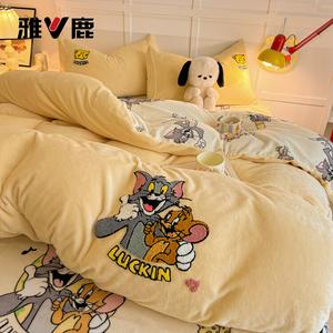 Yalu Комплект постельного белья 1.8м, 4 предмета: пододеяльник 180*220 см, простыня, 2 наволочки, цвет кремово-желтый, антистатик, принт Mr. Cat And Little Mouse Brother