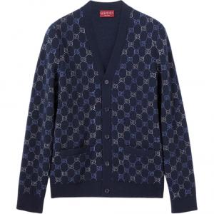 Свитер двойной шерстяной вязки Gg Gucci, темный синий