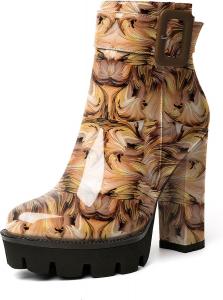 Женские ботильоны на платформе Esvowido, с круглым носком, грубой подошвой, пряжкой, массивным каблуком, молнией сбоку и мехом, зимние короткие ботинки, Floral Brown